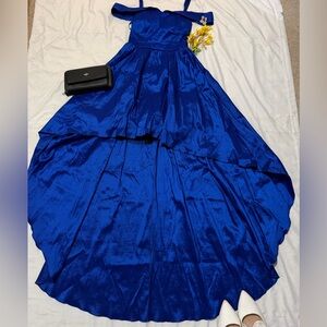 Elegant Royal Blue Satin High Low Ball Gown